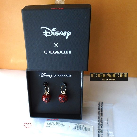 Disney X Coach Poison Apple Huggies Earrings - NWT - Picture 2 of 8